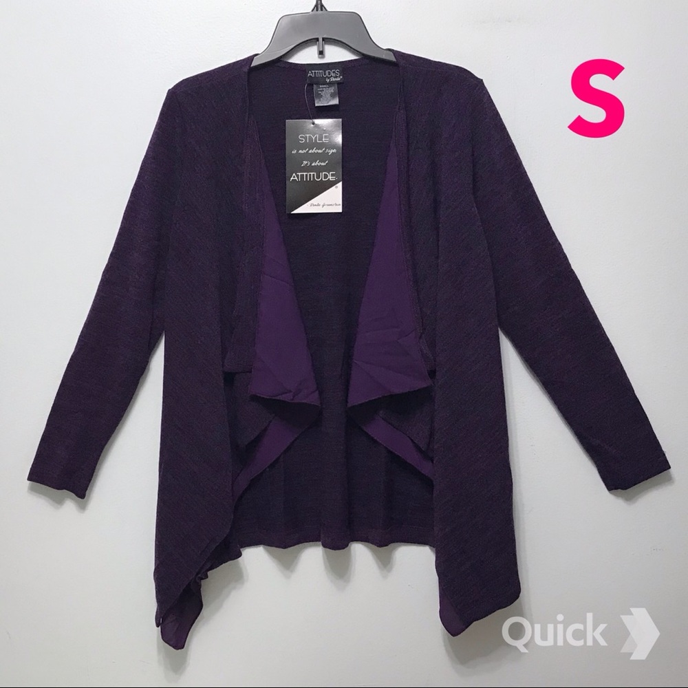 sz S - NWT Attitudes By Renee Purple Brushed Knit Cardigan